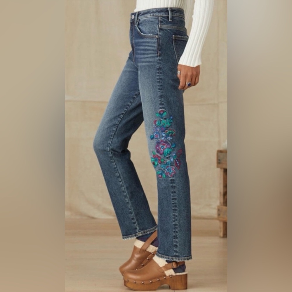 DRIFTWOOD Stella flash flower Straight Leg Jeans with Embroidery W31 L26